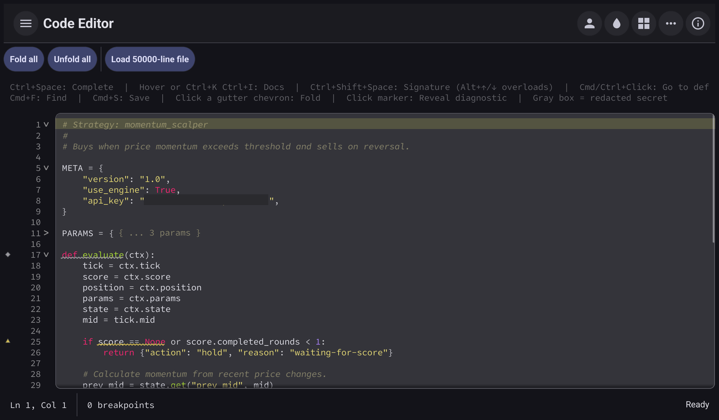 The gallery's code editor page