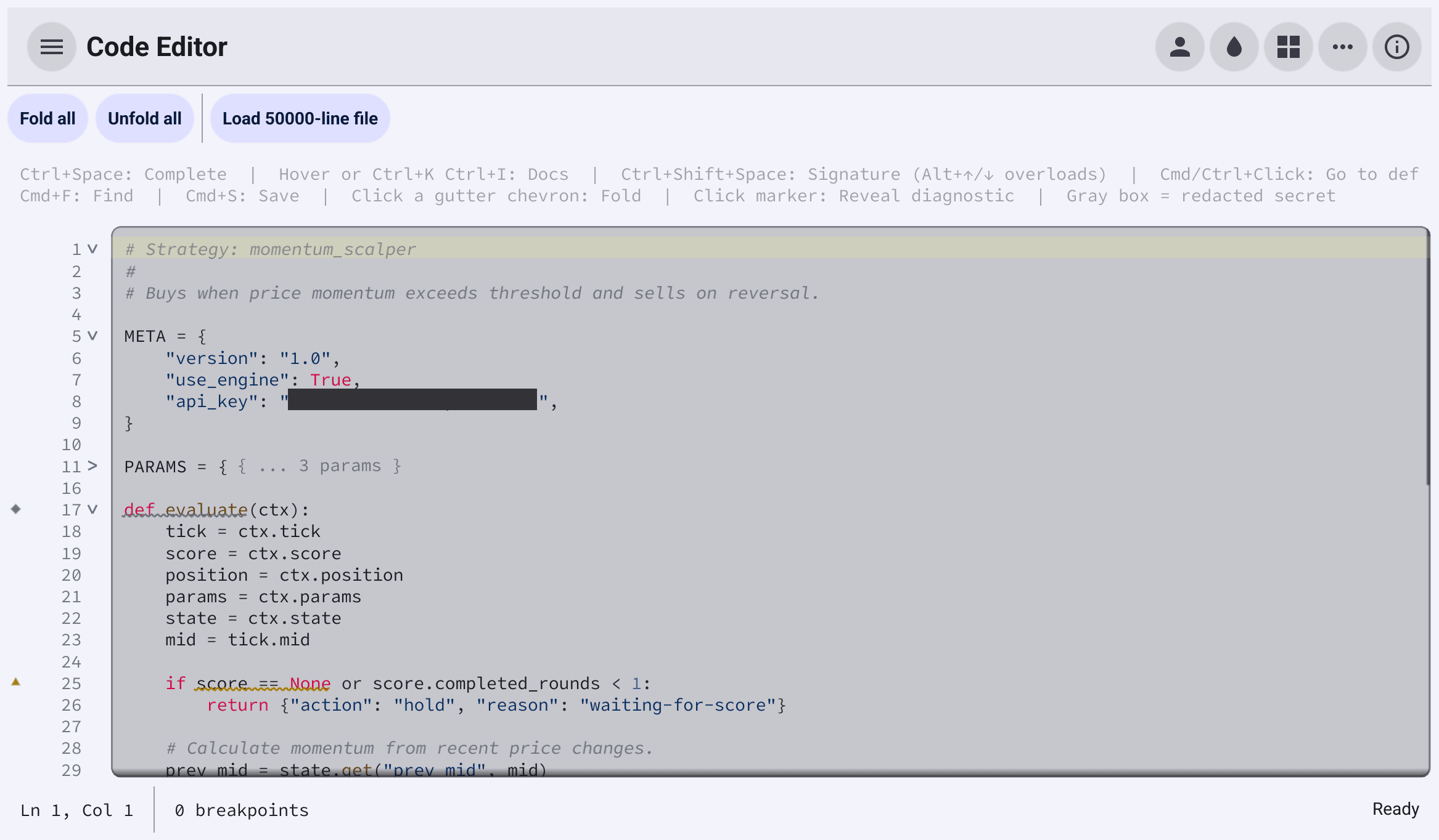 The gallery's code editor page